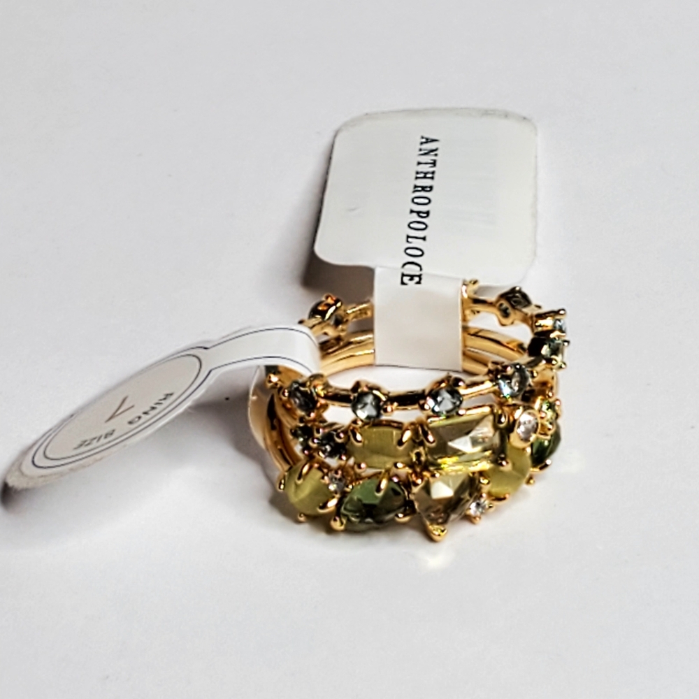 Anthropologie Stacked Birthstone set Ring August gold over brass set NWT